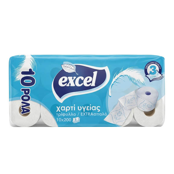 EXCEL Χαρτί Υγείας 3φυλλο 105gr - 10 ΡΟΛΑ EXTRA ΑΠΑΛΟ