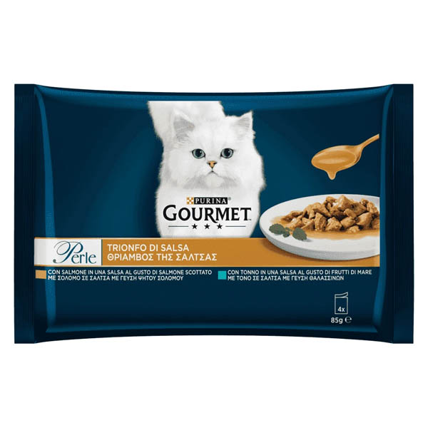 Gourmet Perle Γατοτροφή 4X85gr (Φιλετάκια Σε Σάλτσα Με Ψάρια)