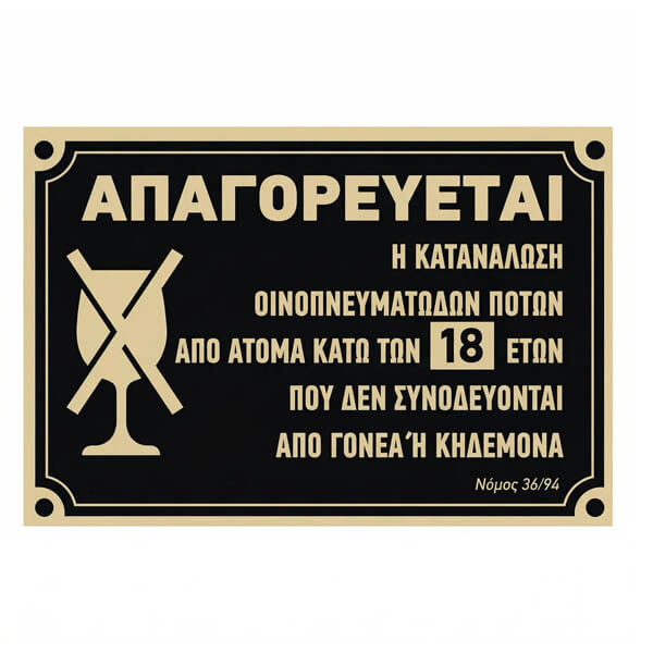 Σήμα "Απαγορεύεται Κάτω 18" 30x20 Μαύρο Χρυσό