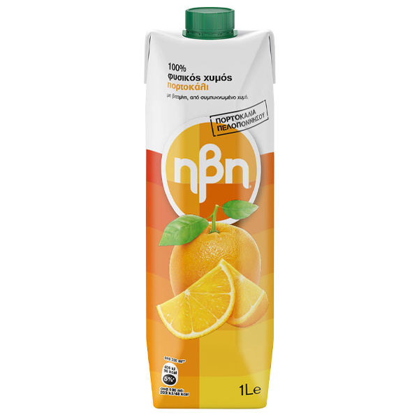 ΗΒΗ Χυμός Φυσικός 1lt (Πορτοκάλι 100%)