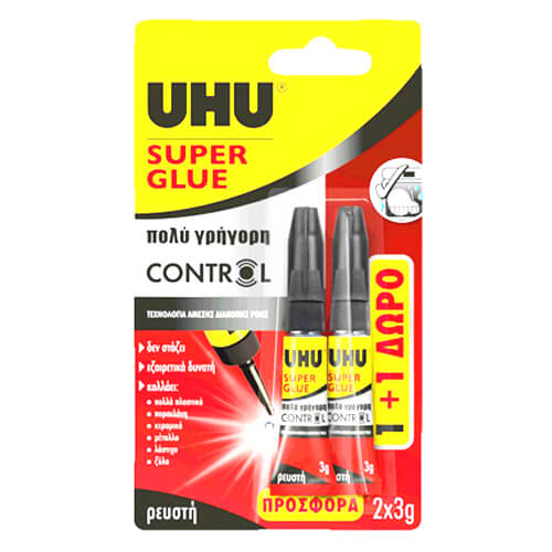 UHU Κόλλα Super Glue 3gr (1+1 Δώρο)