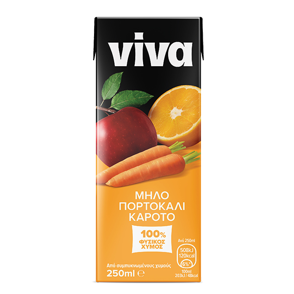 VIVA Μήλο+Πορτοκάλι+Καρότο 250ml 100% Φυσικός Χυμός