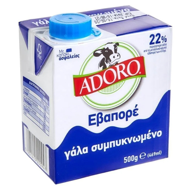 Adoro Γάλα Πλήρες Εβαπορέ 0.5lt (Χάρτινο)