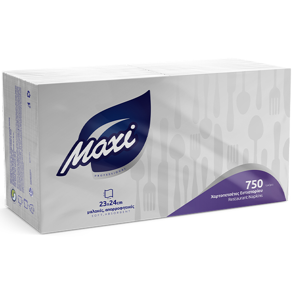 Maxi Χαρτοπετσέτα 1φ 23x24cm 750τεμ Λευκή