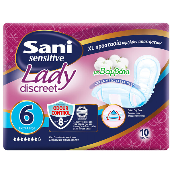 Sani Lady Σερβιέτες Ακράτειας No6 (10τεμ.) Extra Large