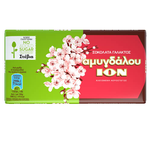 ΙΟΝ Σοκολάτα Γάλακτος Αμυγδάλου 60gr (Στέβια)