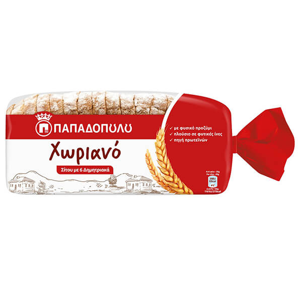 Παπαδοπούλου Τοστ Χωριανό 500gr (Σταρένιο με 6 Δημητριακά)