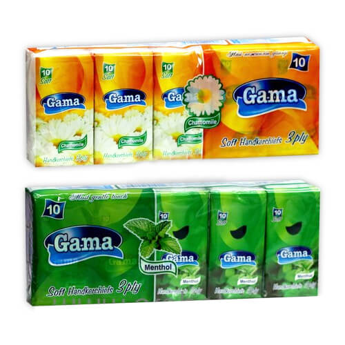 Gama Χαρτομάντηλα 3Φ 10τεμ. (Χαμομήλι-Μέντα)