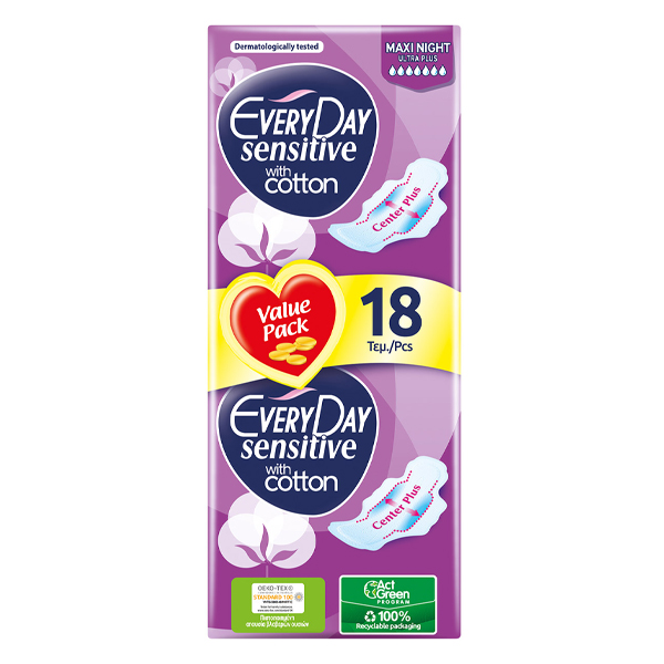 EVERYDAY Σερβιέτες Sensitive 18τεμ. Maxi Night Ultra Plus