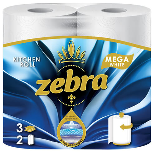 Zebra Χαρτί Κουζίνας 2 Ρολά 3Φ Mega