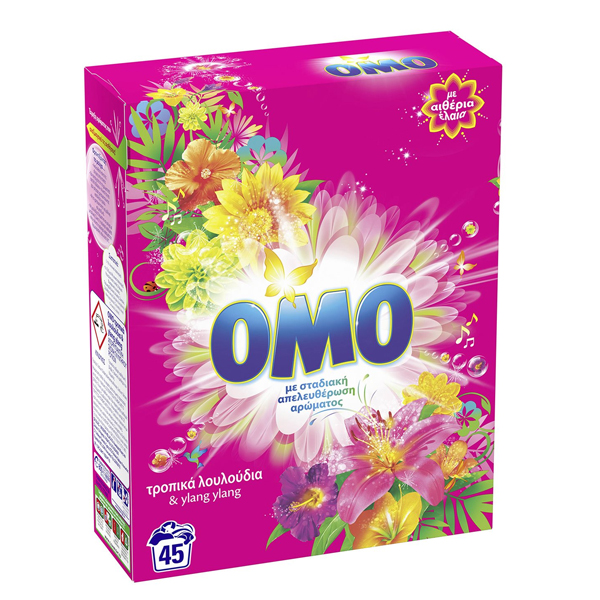 OMO Σκόνη Πλυντηρίου 45μεζ. (2,520kg) - Τροπικά Λουλούδια