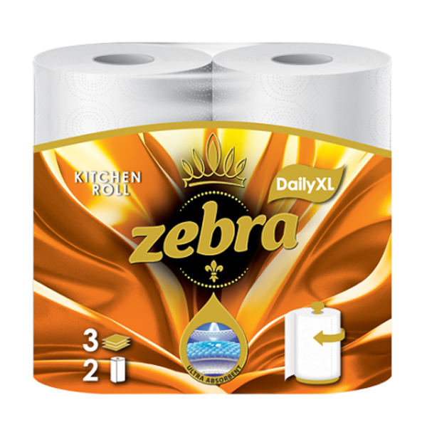 Zebra Χαρτί Κουζίνας 2 Ρολά 3Φ Daily XL