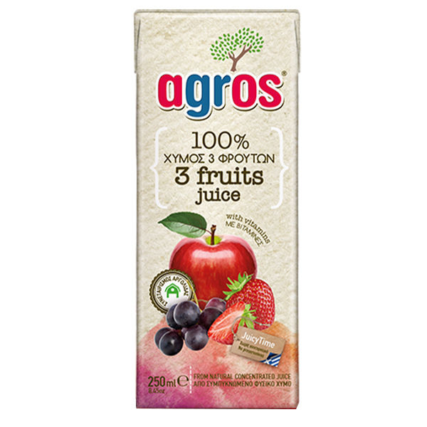 AGROS Χυμός 250ml (Μήλο-Σταφύλι-Φράουλα 100% Φυσικός)