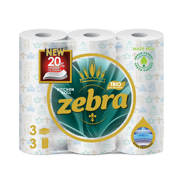 Zebra Χαρτί Κουζίνας 3 Ρολά 3Φ