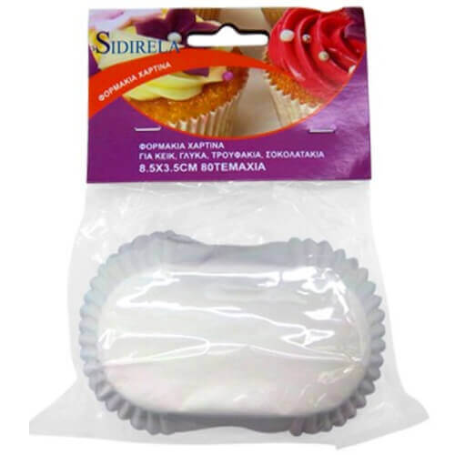 Φορμάκια Χάρτινα για Κέικ Οβάλ 8.5x3.5cm (80τεμ.) Λευκά