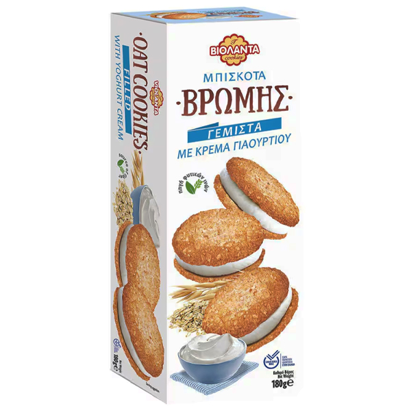 Βιολάντα Μπισκότα Βρώμης Γεμιστά 180gr (Κρέμα Γιαουρτιού)