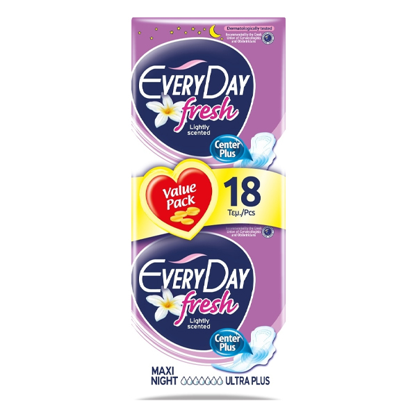 EVERYDAY Σερβιέτες Fresh Maxi Night Ultra Plus 18τεμ.
