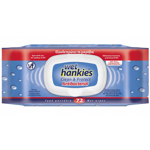 WET HANKIES Υγρά Μαντηλάκια 72τεμ. (Antibacterial)