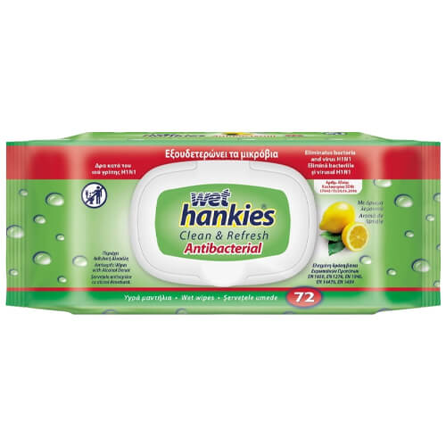 WET HANKIES Υγρά Μαντηλάκια 72τεμ. - Λεμόνι