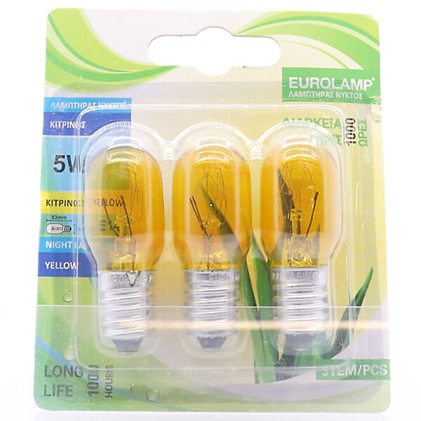 Eurolamp Λάμπα Νυκτός 5W E14 Κίτρινη 3τεμ.