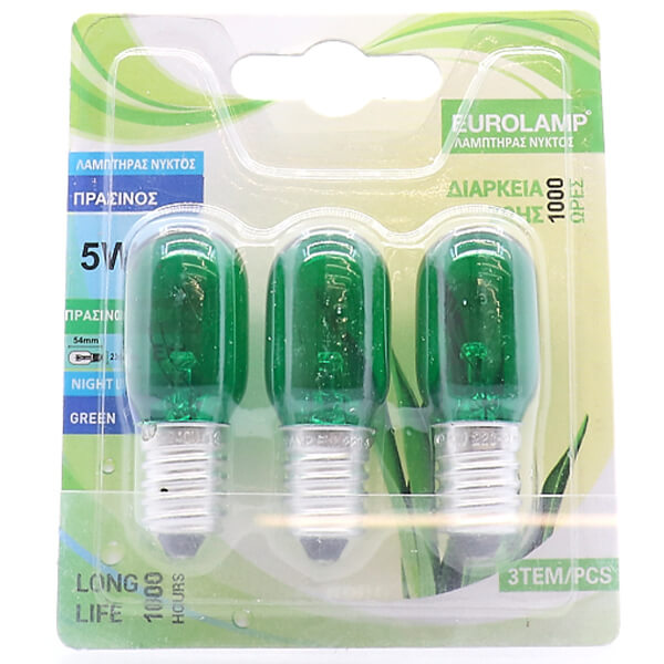 Eurolamp Λάμπα Νυκτός 5W E14 Πράσινη 3τεμ.