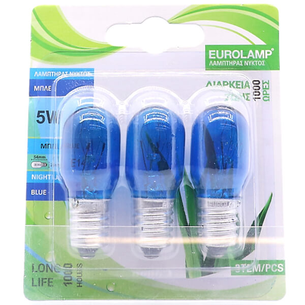 Eurolamp Λάμπα Νυκτός 5W E14 Μπλε 3τεμ.