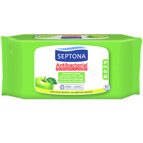 Septona Υγρά Μαντηλάκια (60τεμ.) - Πράσινο Μήλο/Αντιβακτηριδιακά