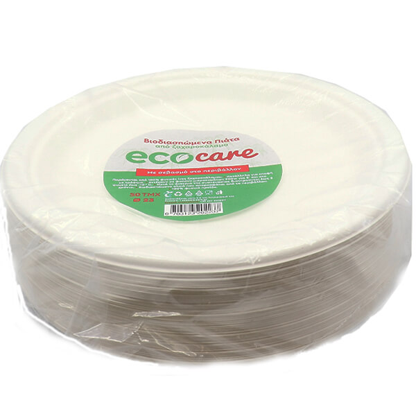 Ecocare Πιάτα από Ζαχαροκάλαμο Μεγάλα 23cm - 50τεμ.