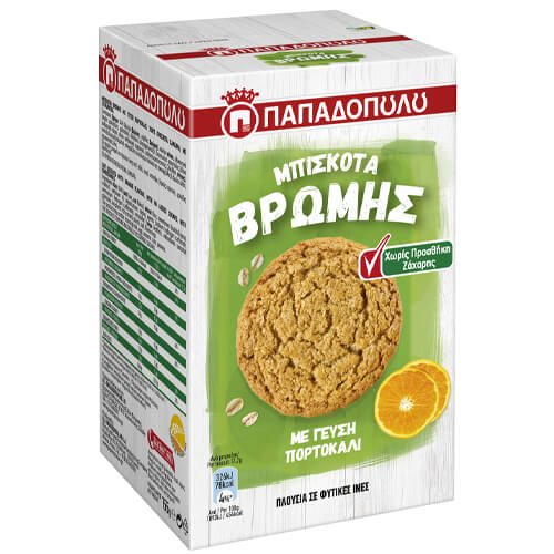 Παπαδόπουλου Μπισκότα Βρώμης 155gr (Πορτοκάλι) (Χωρίς Ζάχαρη)