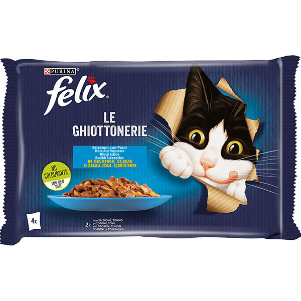 Felix Γατοτροφή σε Ζελέ (4x85gr) - Σολομός/Τόνος