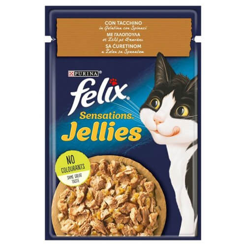 Felix Sensations Γατοτροφή 85gr (Γαλοπούλα & Σπανάκι)