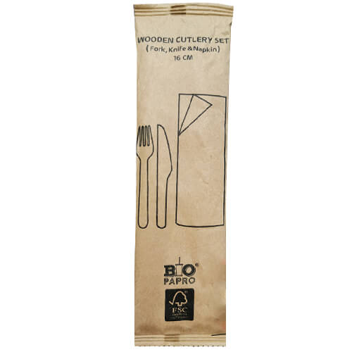BAMBOO Σετ Κουβέρ Ξύλινο (Πιρούνι-Μαχαίρι-Χαρτοπετσέτα) 1/1 Συσκευασμένο 16cm (50τεμ.) BIO