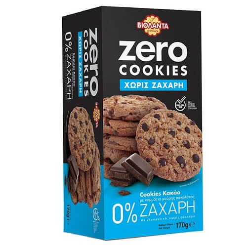Βιολάντα Zero Cookies 0% Ζάχαρη (Κακάο & Κομμάτια Σοκολάτας) 170gr
