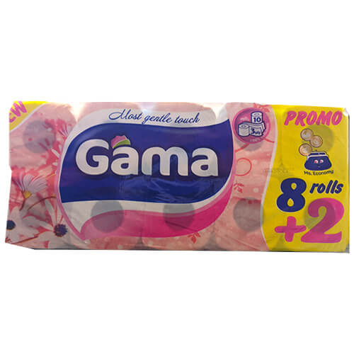 Gama Χαρτί Υγείας Ρολό 3φύλλο 10x75gr (8+2τεμ. Δώρο)