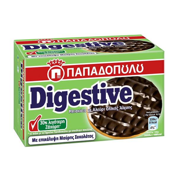 Παπαδοπούλου Digestive 200gr - Σοκολάτα (-30% Ζάχαρη)