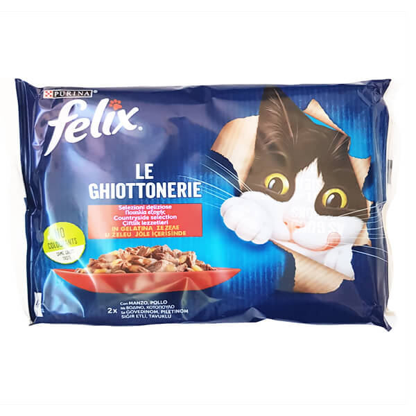 Felix Γατοτροφή σε Ζελέ (4x85gr) - Μοσχάρι/Κοτόπουλο