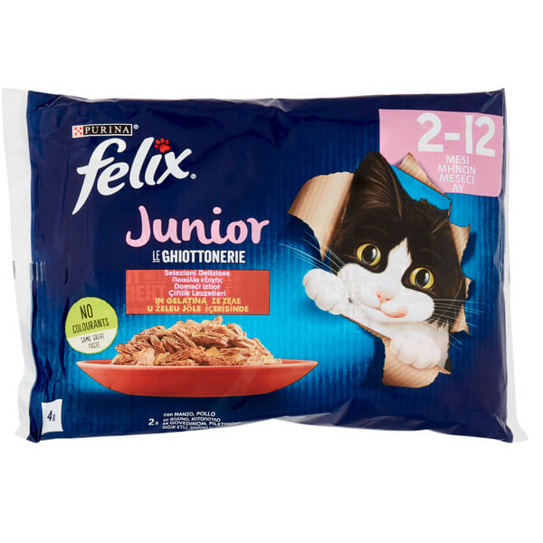 Felix Γατοτροφή σε Ζελέ Junior (4x85gr) - Μοσχάρι/Κοτόπουλο
