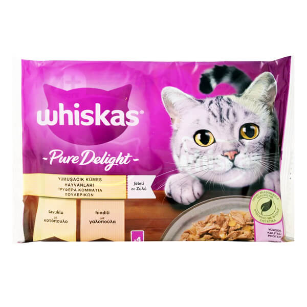 Whiskas Γατοτροφή Adult Pure Delight 4x85gr (Πουλερικά)