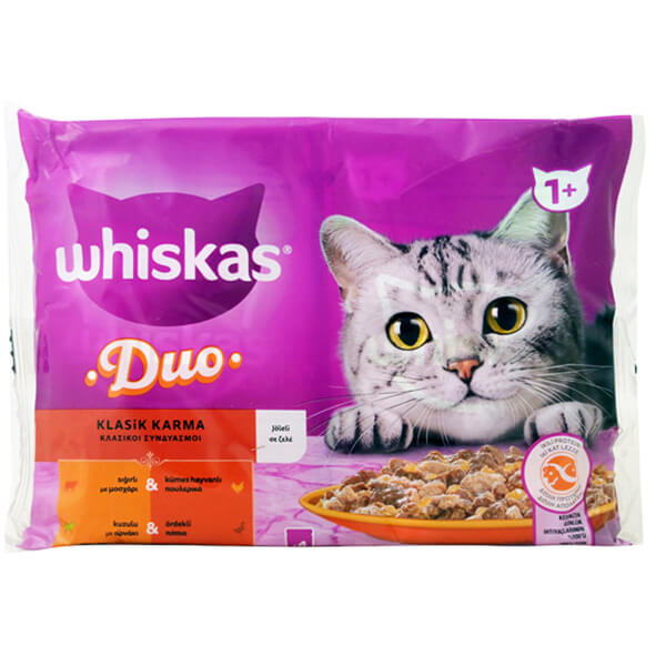 Whiskas Duo Γατοτροφή 4x85gr (Κρεατικά)