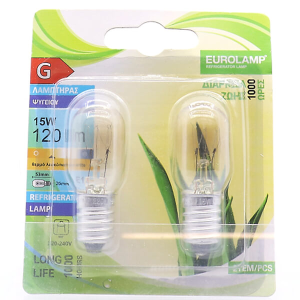Eurolamp Λάμπα Ψυγείου 15W E14 2τμχ Blister 220-240V