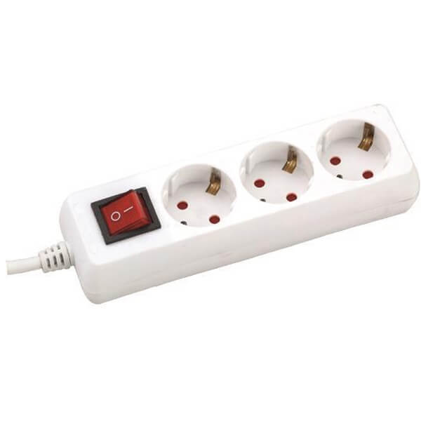 Eurolamp Πολύπριζο 3 Θέσεων με Καλώδιο και Διακόπτη 3x1,5mm 1,5m Άσπρο με Προστασία Επαφών