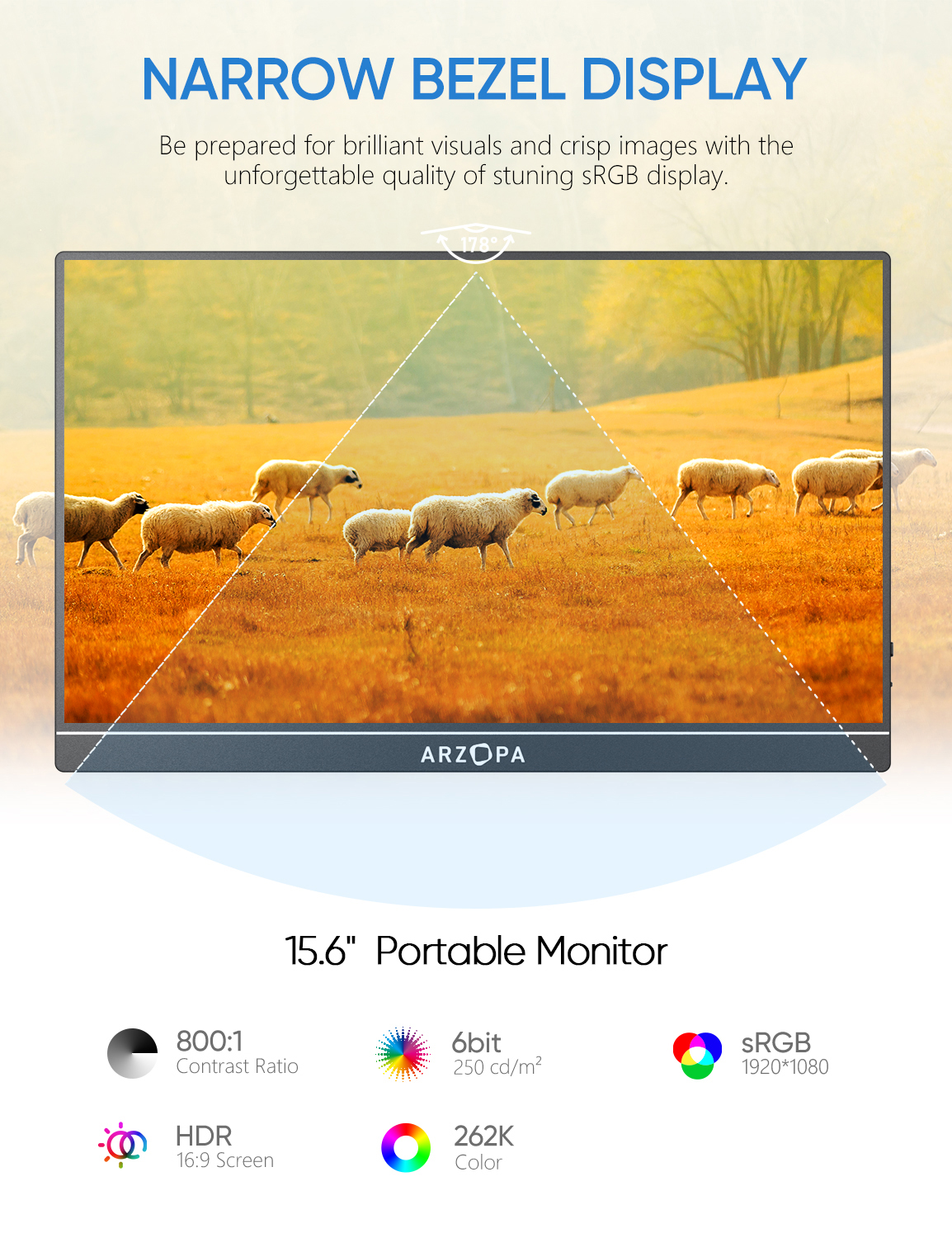 Arzopa 15.6" IPS FHD Portable Monitor Black A1 GAMUT - Image 2