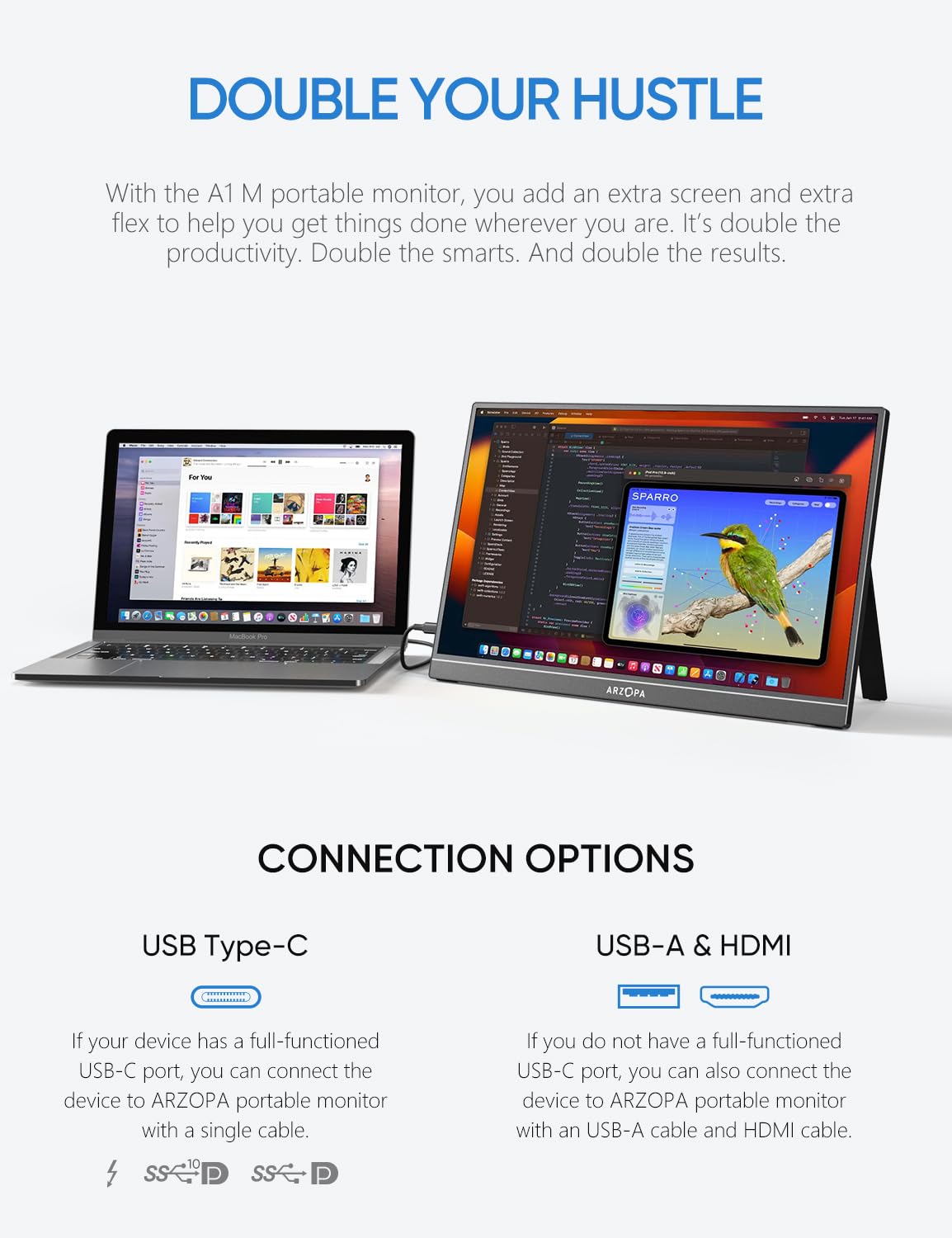 Arzopa Portable Laptop Monitor Black 1080P 17.3'' FHD IPS A1M - Image 3