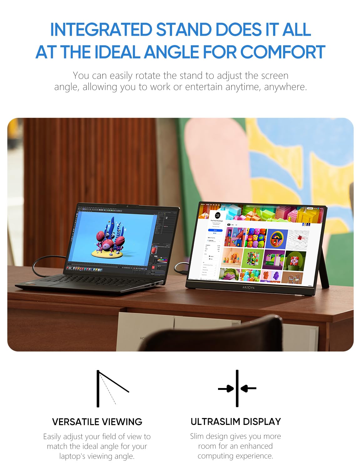 Arzopa Portable Laptop Monitor Black 1080P 17.3'' FHD IPS A1M - Image 6