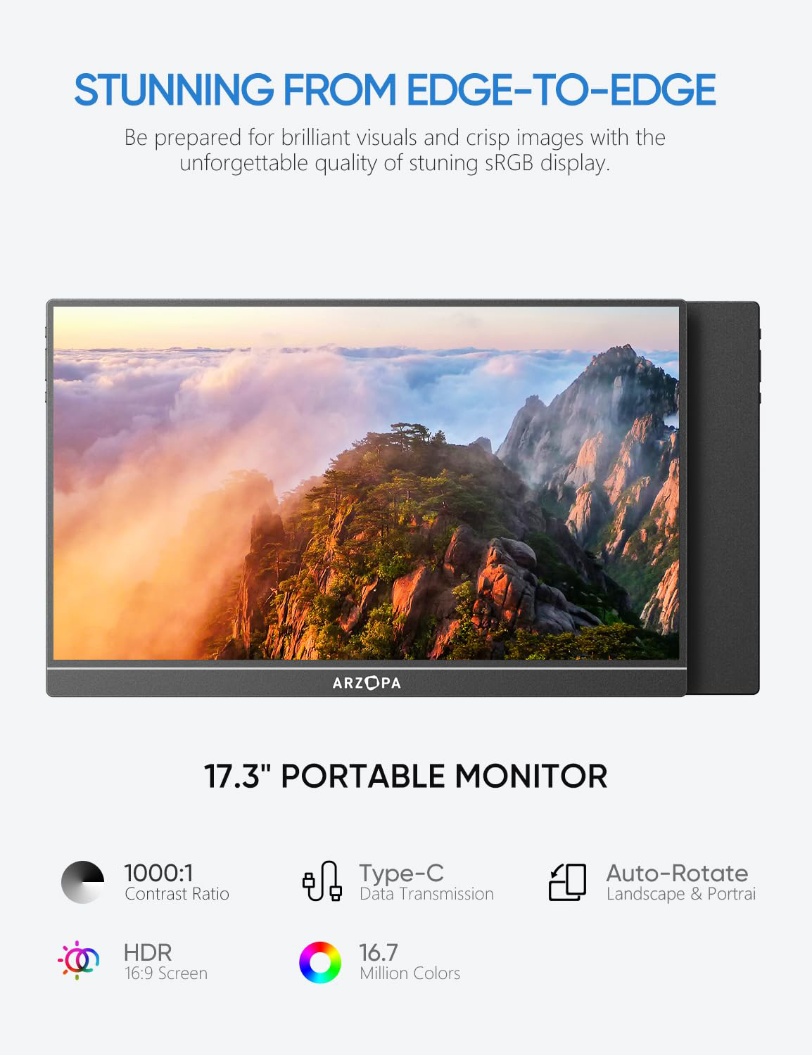 Arzopa Portable Laptop Monitor Black 1080P 17.3'' FHD IPS A1M - Image 7