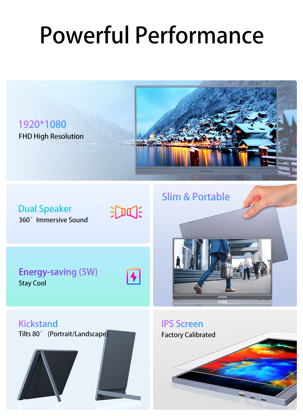 Arzopa Ultra-Thin Portable Monitor Grey 14” FHD 1080P A1S - Image 4
