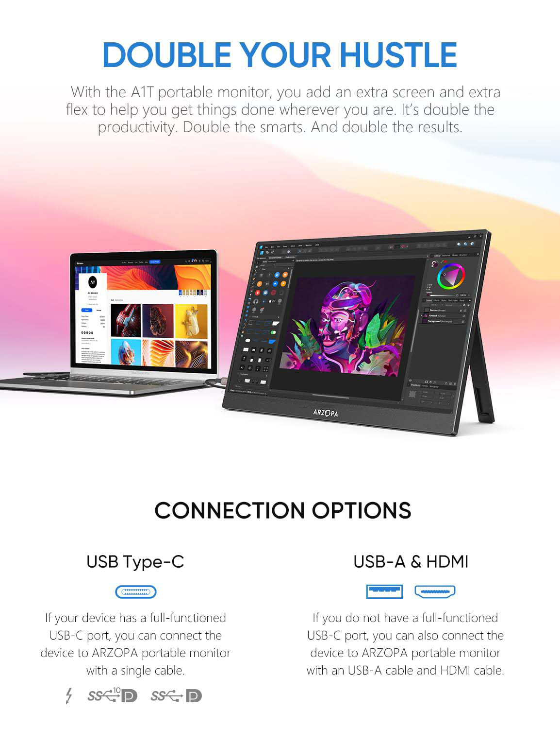 Arzopa 15.6" IPS FHD Portable Monitor Black A1T - Image 2