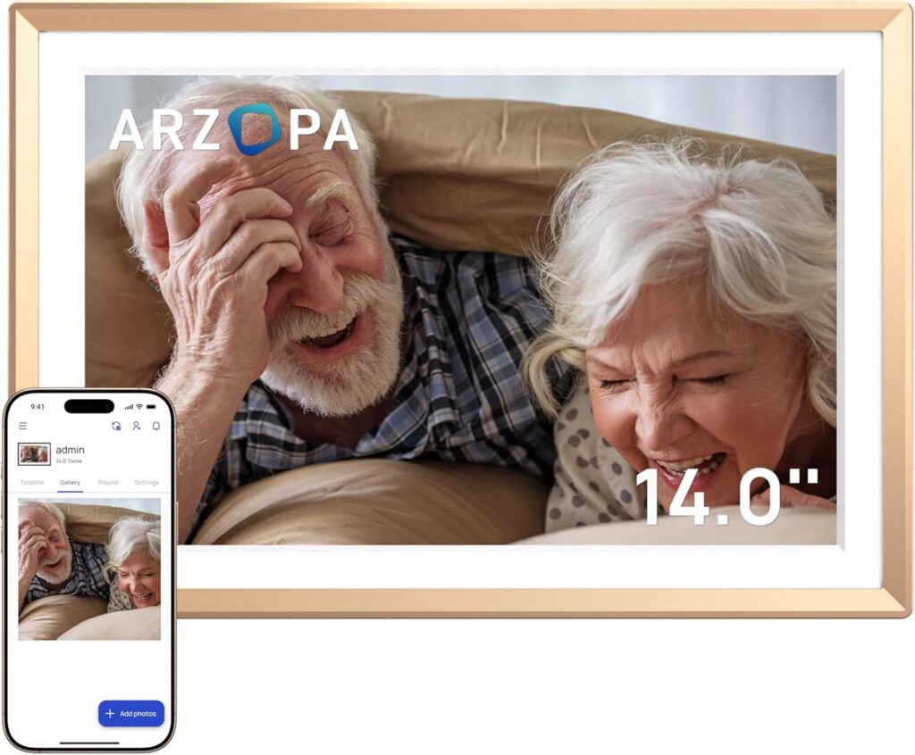 Arzopa Metal Digital Picture Frame Gold 14"