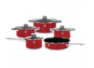 HomeVero 9pcs Carbon Steel Cookware Set Red HV-1009R
