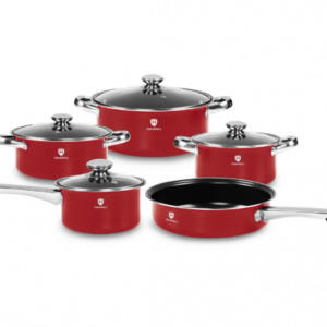 HomeVero 9pcs Carbon Steel Cookware Set Red HV-1009R